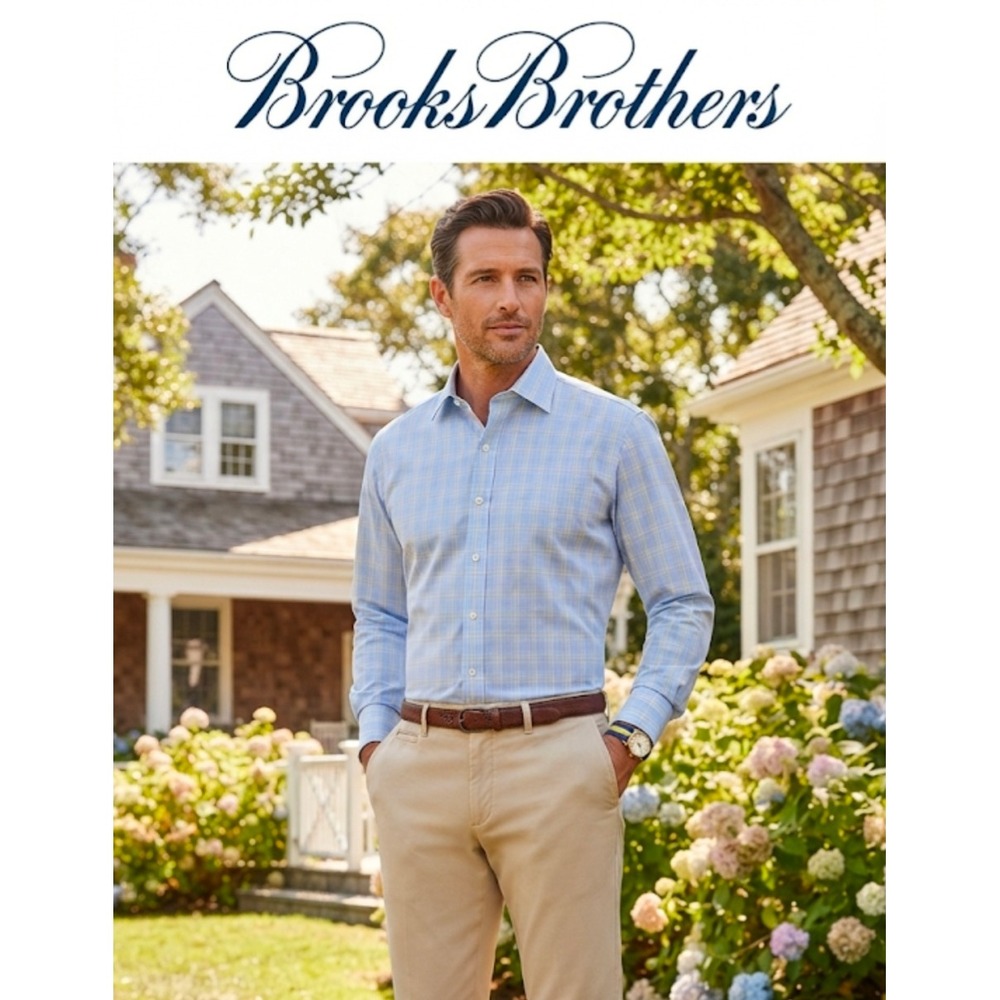 Brooks Brothers Classic Fit Non-Iron Supima Cotton Dress Shirt Blue Yellow 15-33